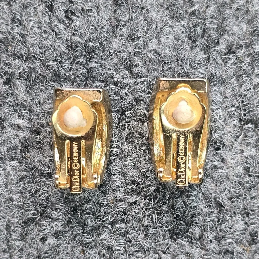 Christian Dior Germany Black Enamel Rhinestone Clip Earrings Vintage